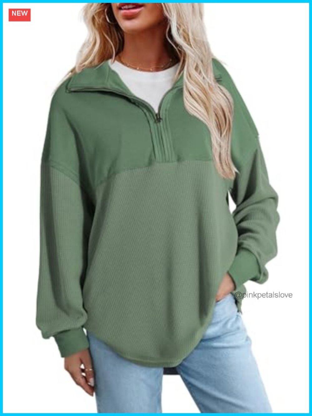 Half Zip Pullover Women Oversized Sweatshirt Drop Shoulder Long Sleeve Casual